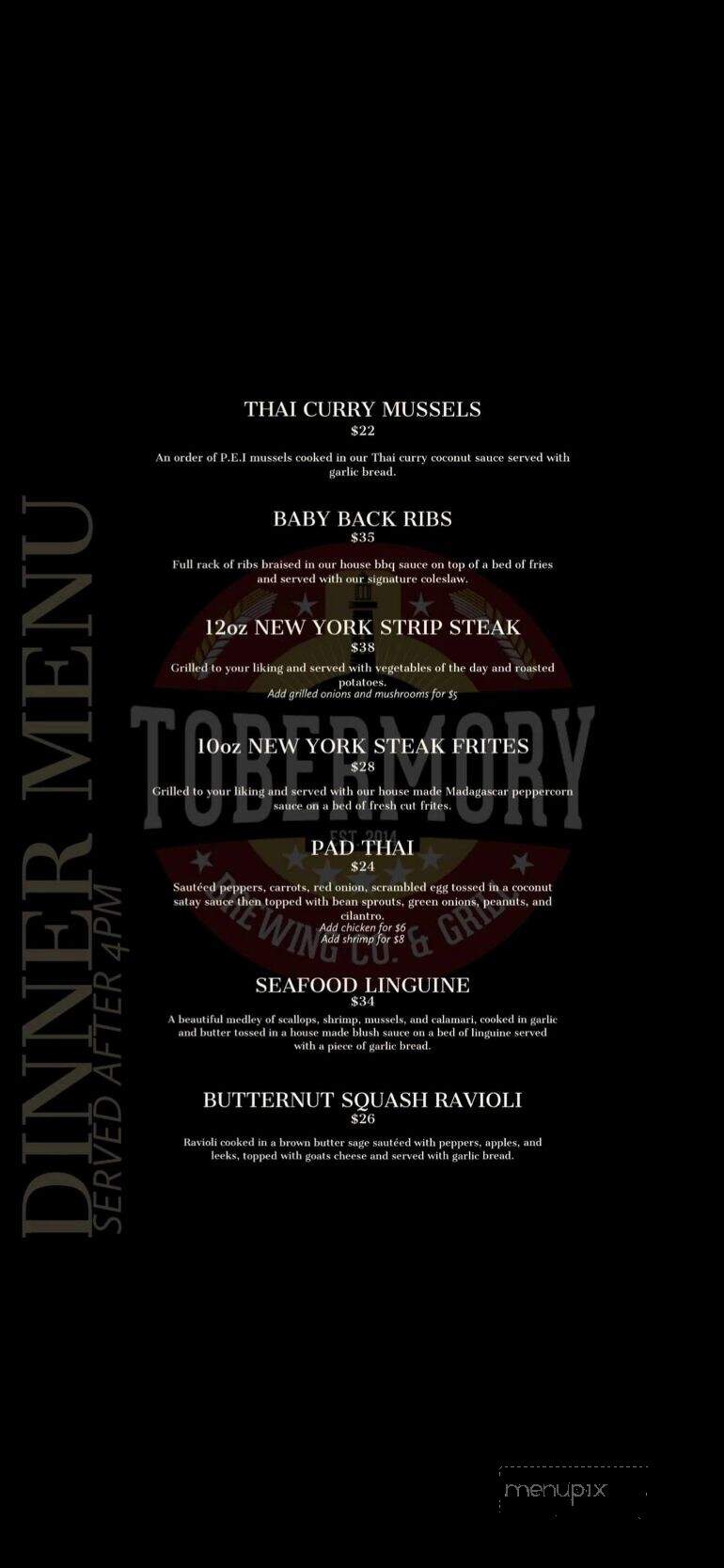 Tobermory Brewing Company and Grill - Tobermory, ON menu_pic