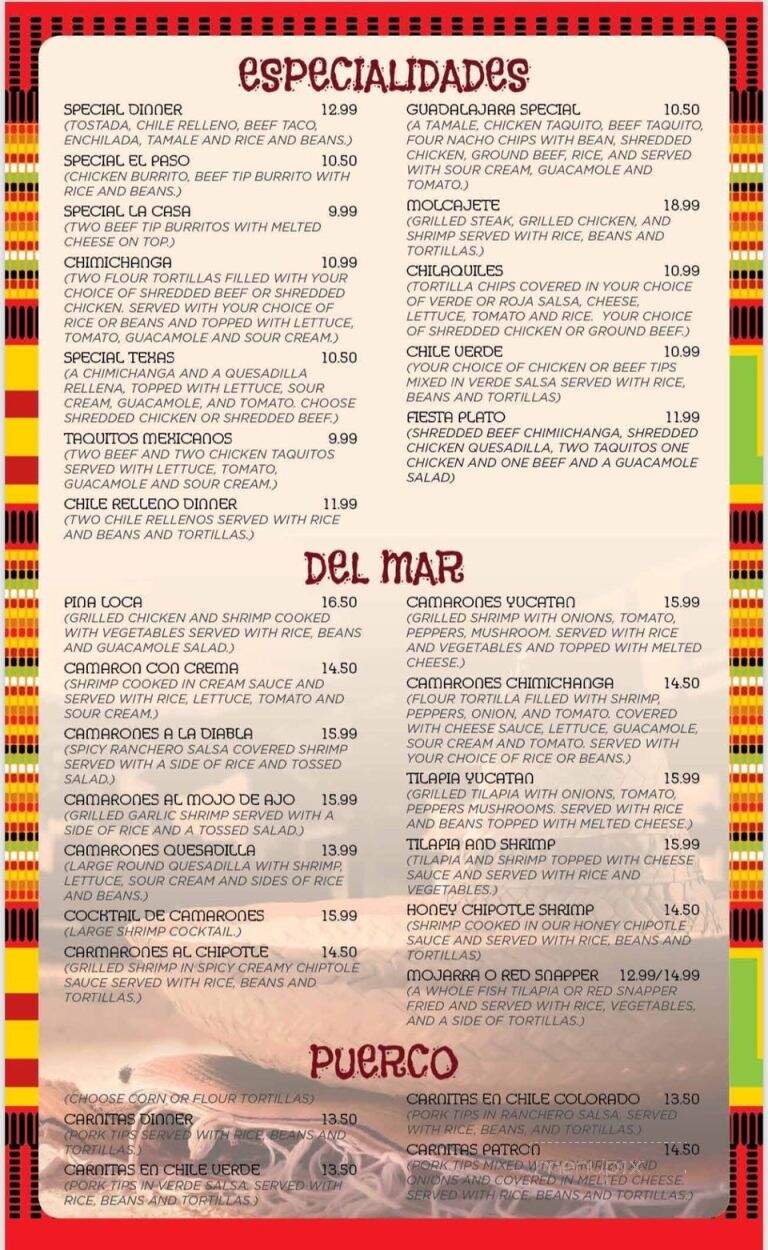 El Paso Mexican Grill - Shreveport, LA menu_pic