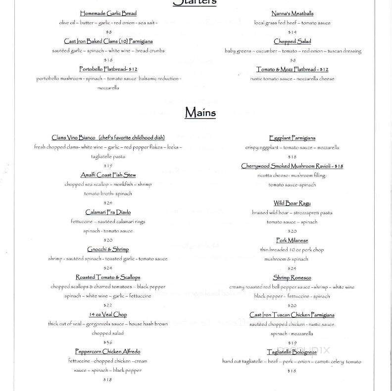 Northern Farmhouse Pasta - Roscoe, NY menu_pic