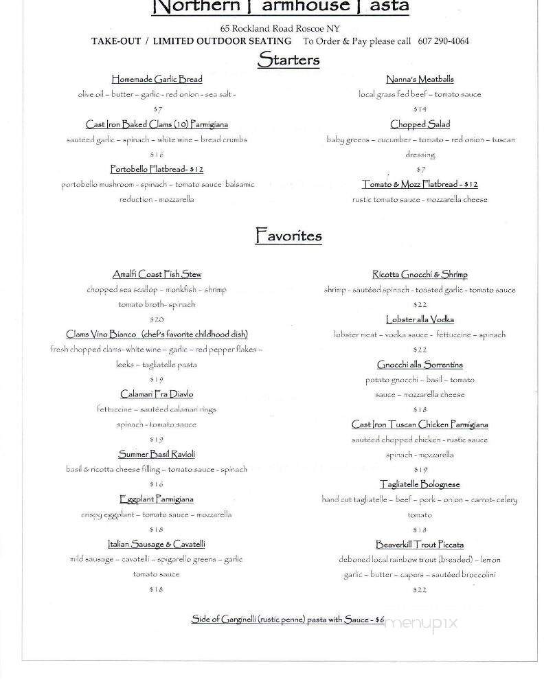 Northern Farmhouse Pasta - Roscoe, NY menu_pic