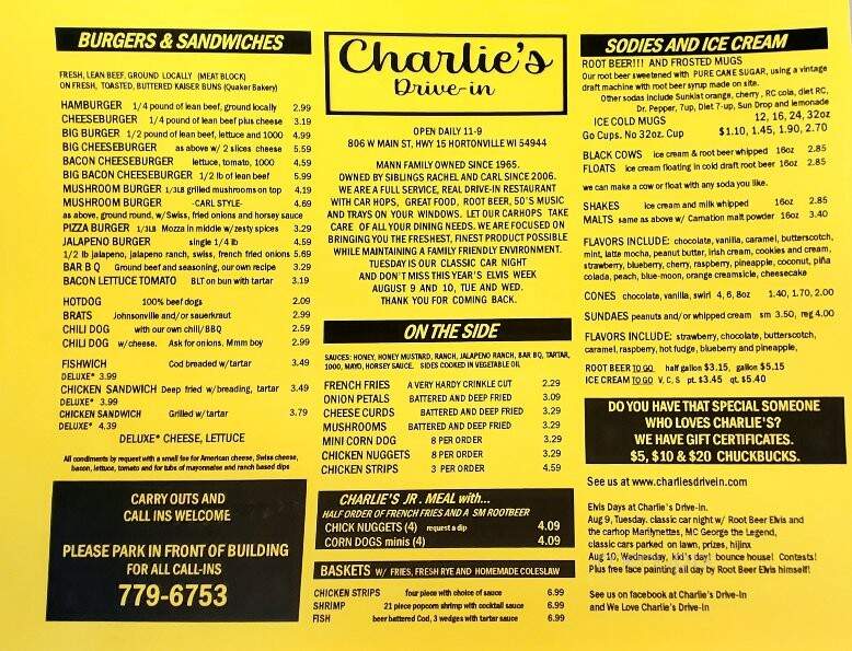 Charlie's Drive-In Restaurant - Hortonville, WI