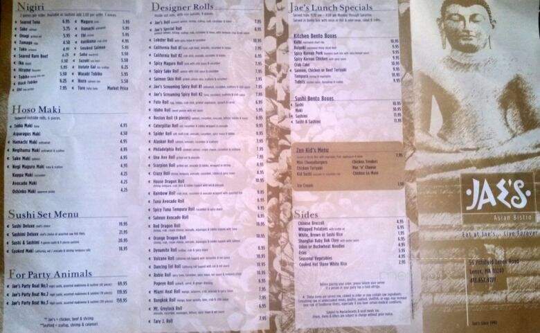 Jae's Asian Bistro - Lenox, MA menu_pic