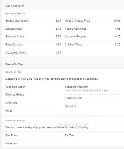 Mattucci's Willow Cafe, Bar - Mount Carmel, PA menu_pic