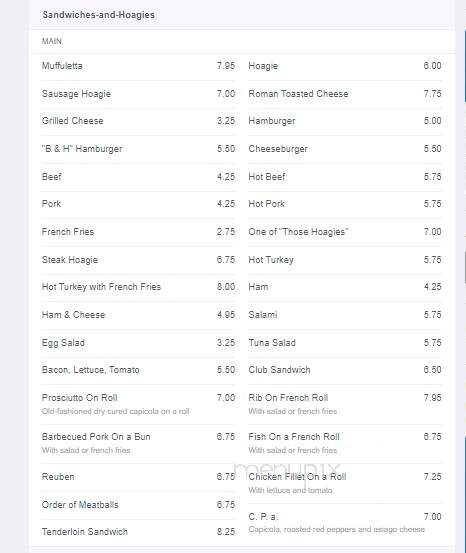 Mattucci's Willow Cafe, Bar - Mount Carmel, PA menu_pic