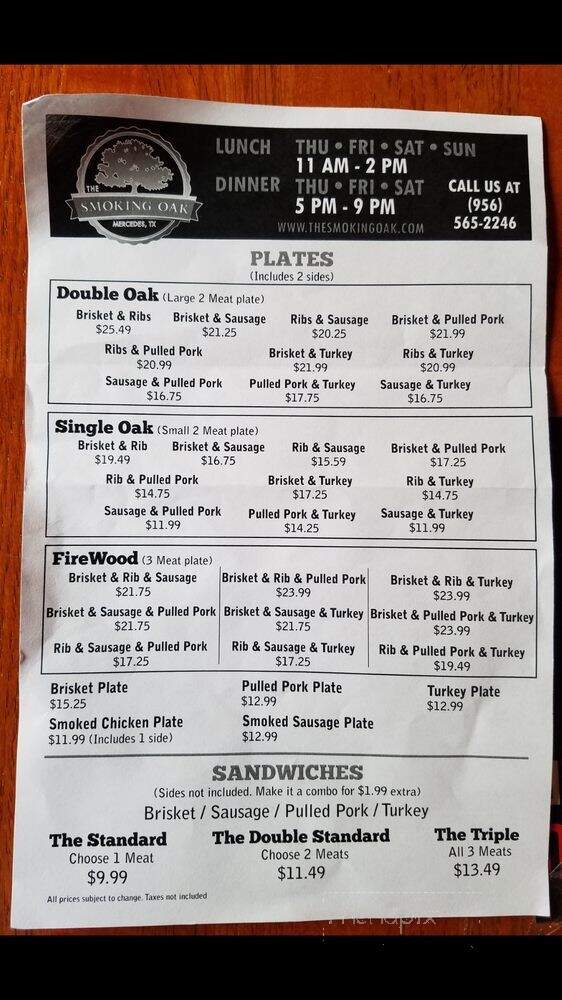 Smoking Oak BBQ - Mercedes, TX menu_pic