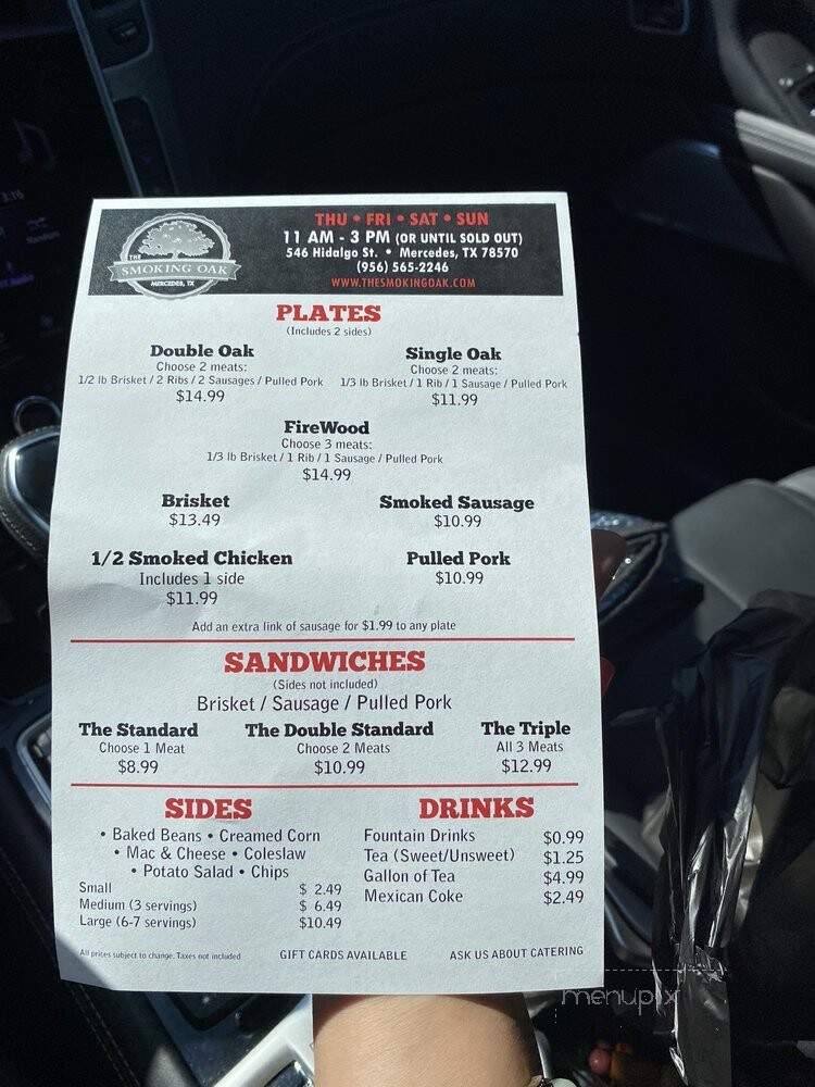 Smoking Oak BBQ - Mercedes, TX menu_pic