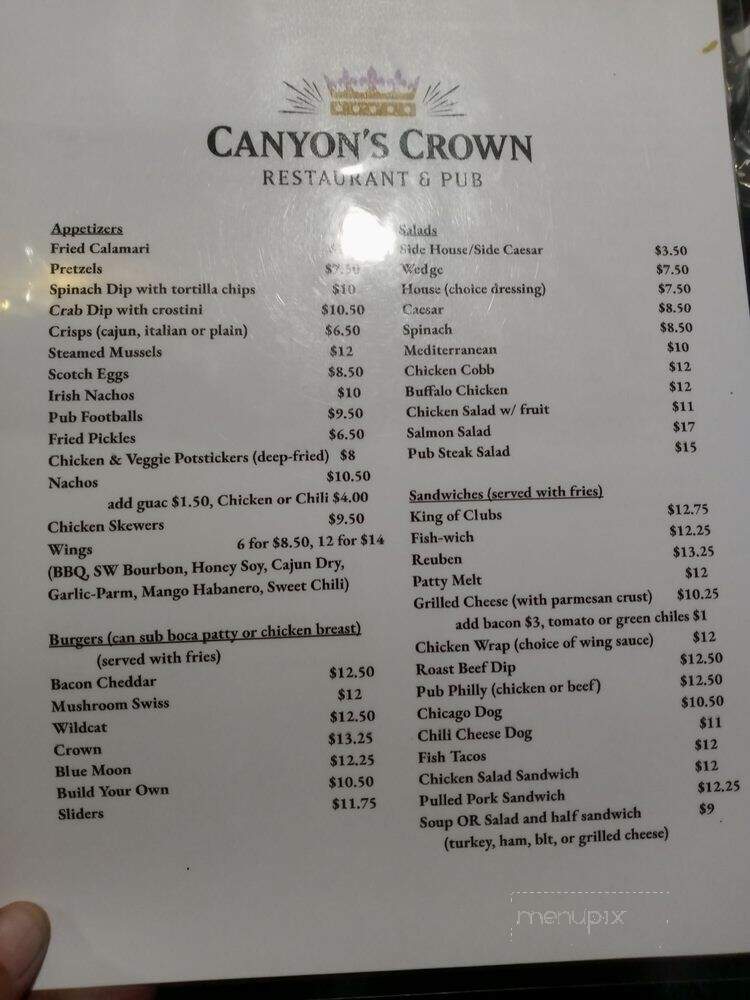 The Canyon's Crown Restaurant and Pub - Tucson, AZ menu_pic