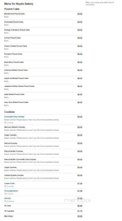 Noyes Bakery - San Bernardino, CA menu_pic