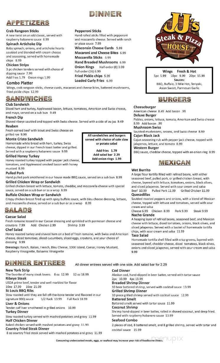 Jj's Steak & Pizza House - Alpena, MI menu_pic