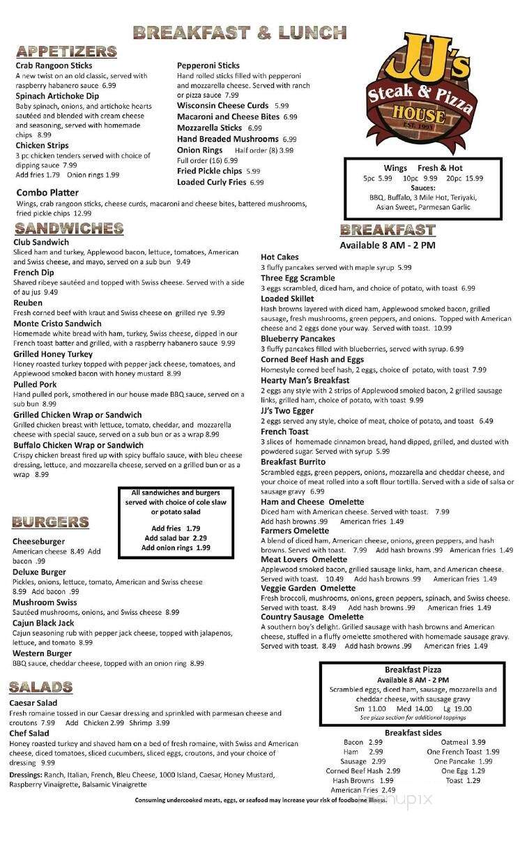 Jj's Steak & Pizza House - Alpena, MI menu_pic