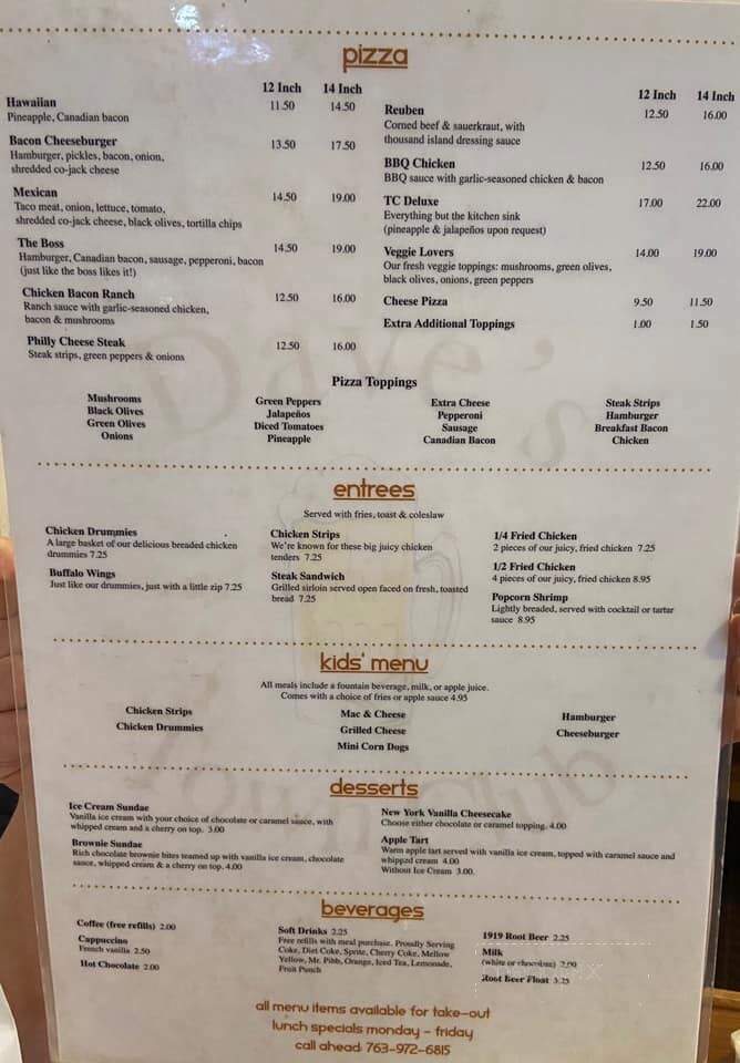 Dave's Town Club - Delano, MN menu_pic