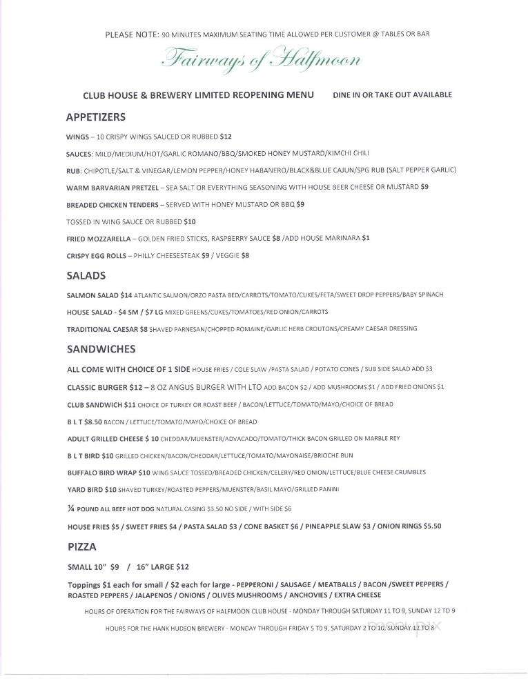 Fairways Of Halfmoon - Mechanicville, NY menu_pic