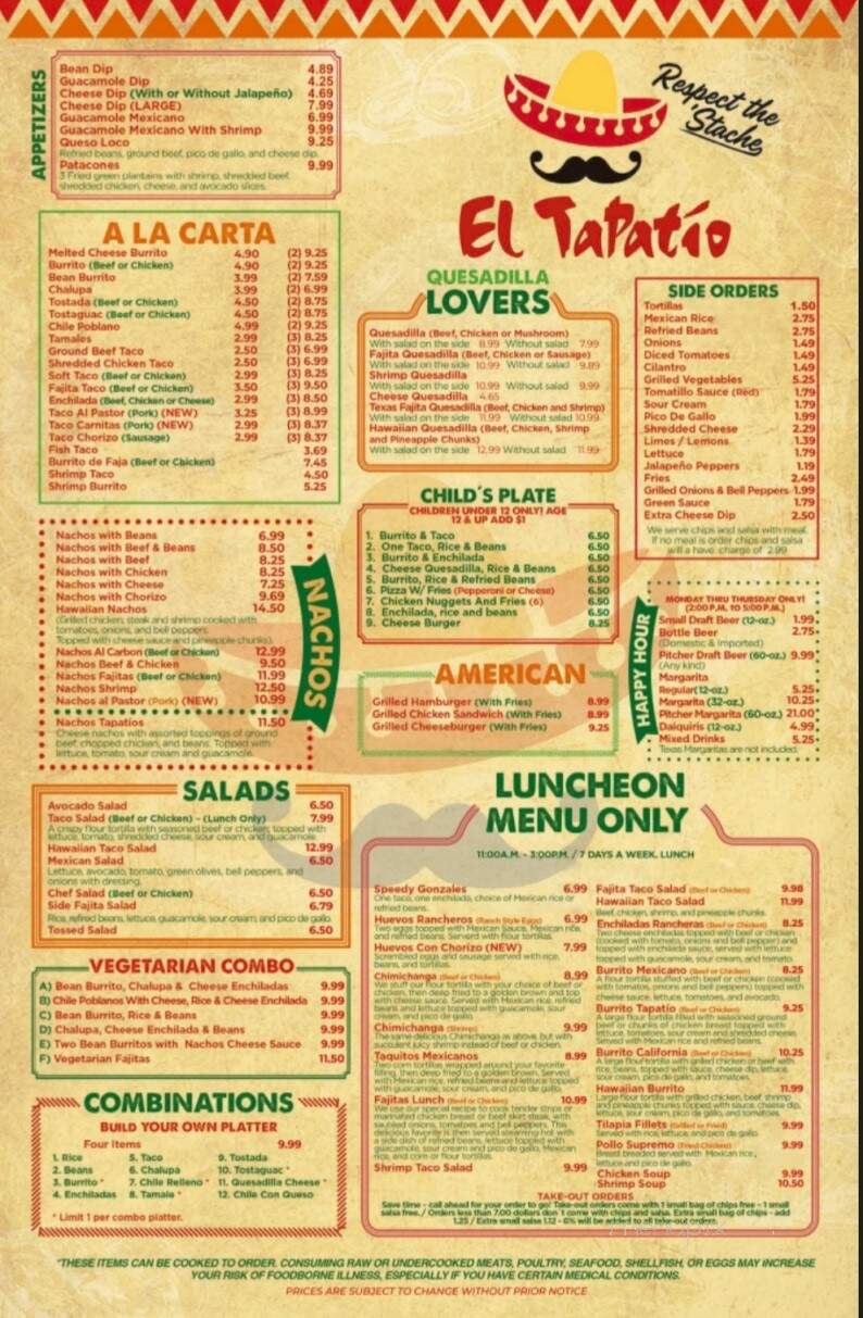 El Tapatio Mexican Restaurant - Rainbow City, AL menu_pic