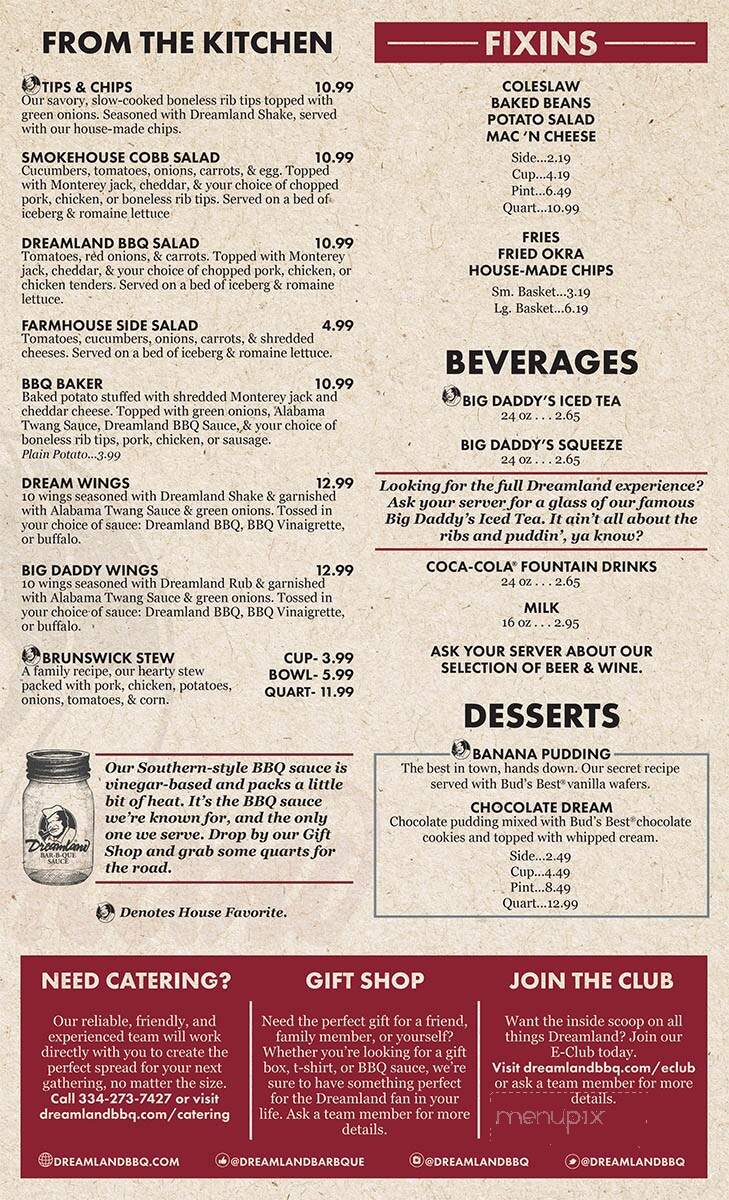 Dreamland BBQ - Montgomery, AL menu_pic