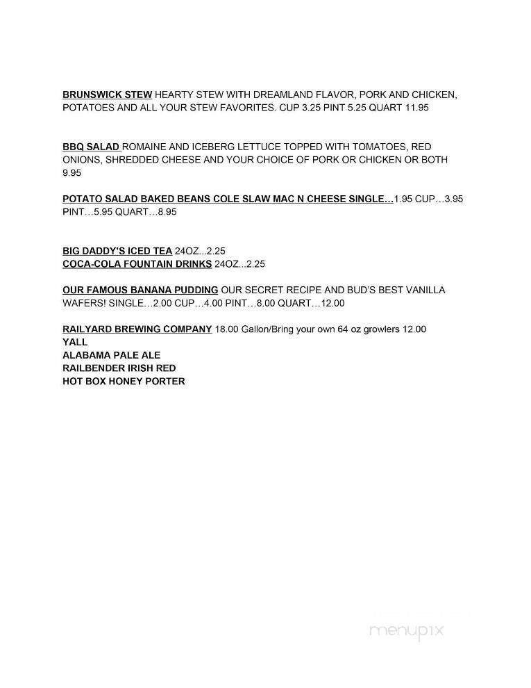 Dreamland BBQ - Montgomery, AL menu_pic