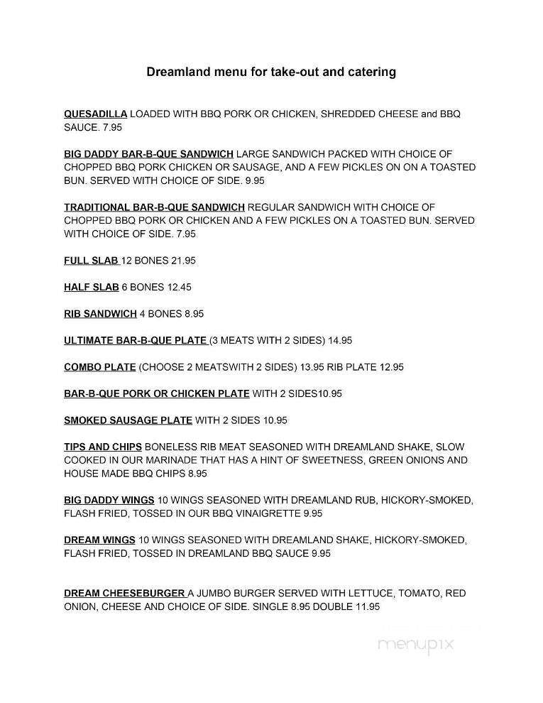 Dreamland BBQ - Montgomery, AL menu_pic