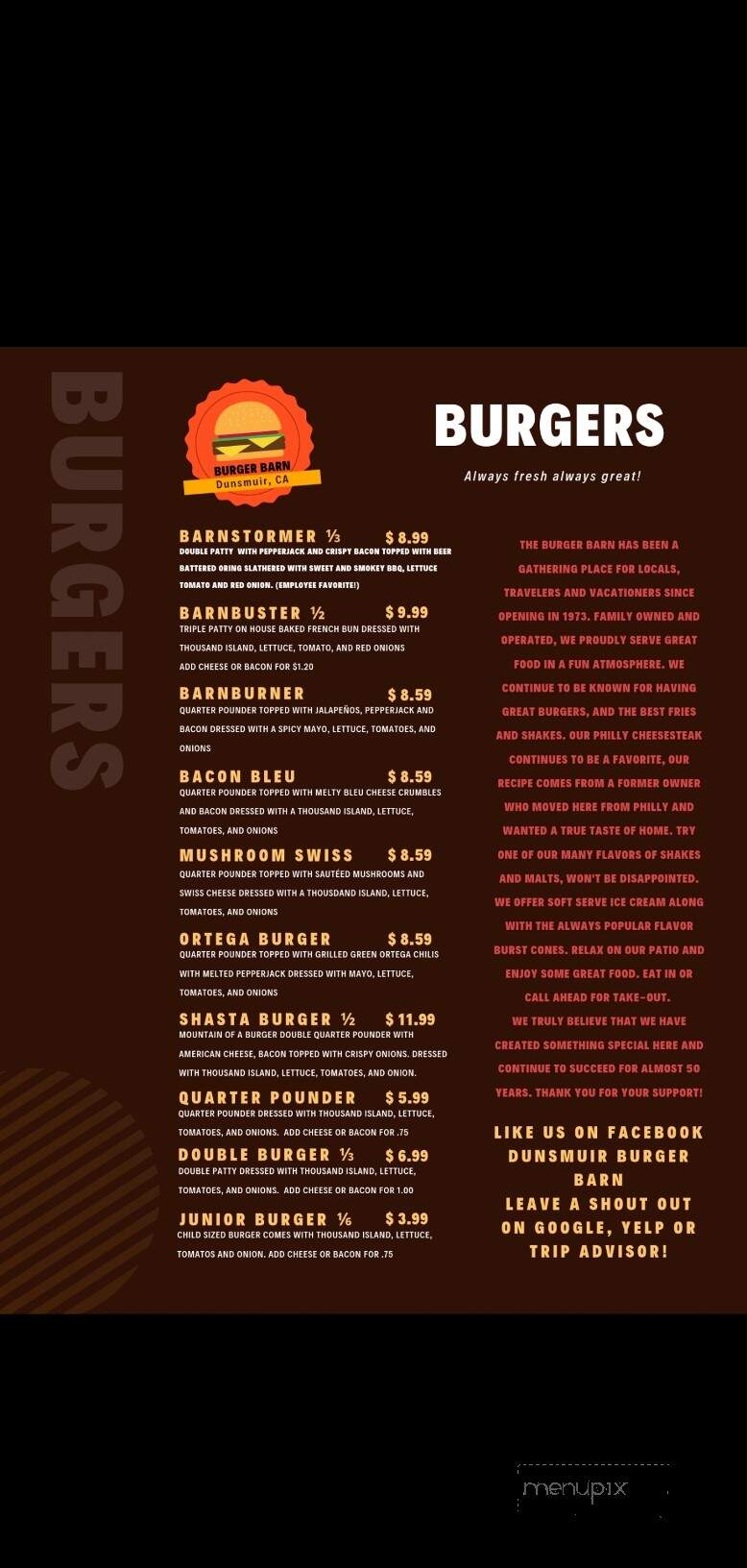Burger Barn - Dunsmuir, CA menu_pic