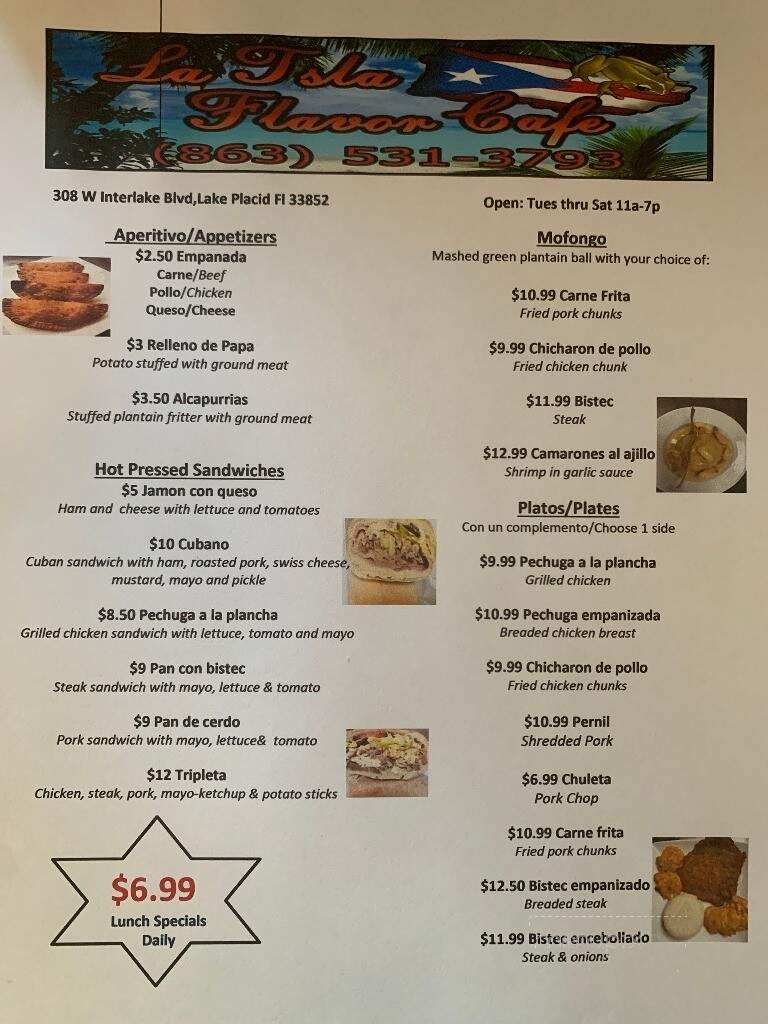 La Isla Flavor Cafe - Lake Placid, FL menu_pic