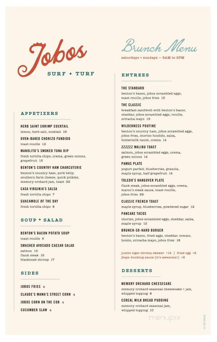 Jobos - Tupelo, MS menu_pic