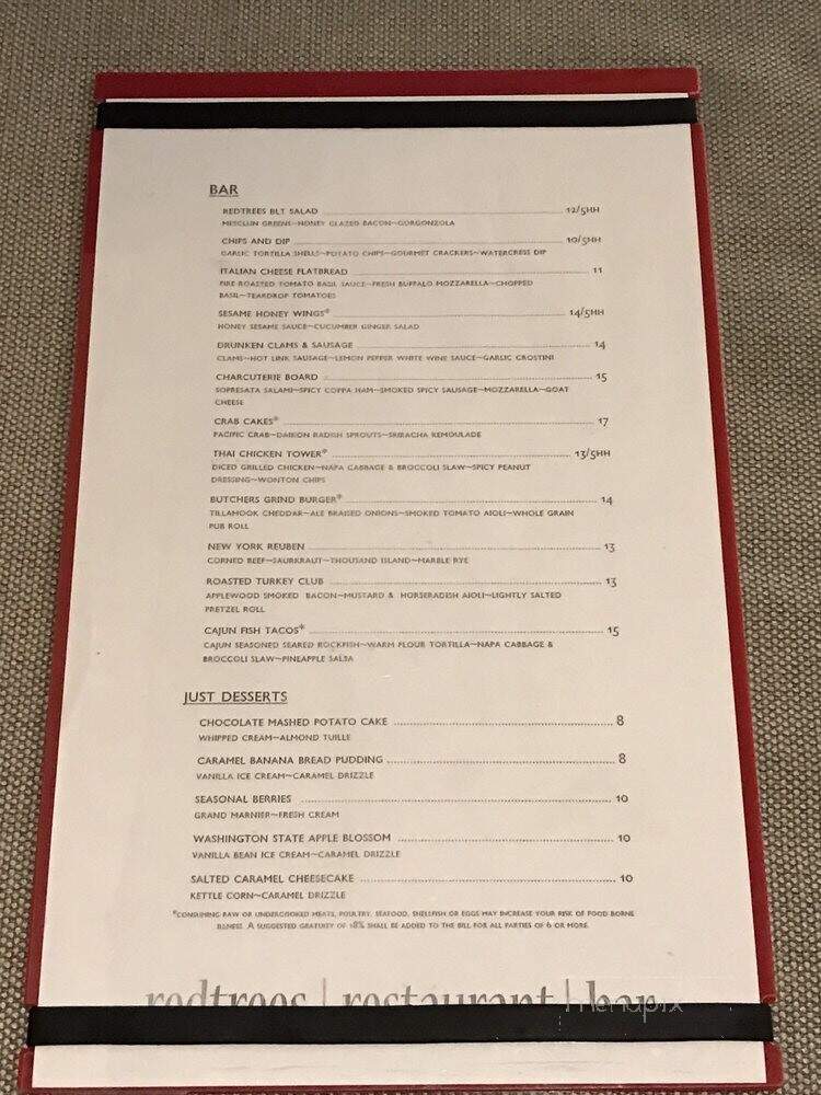 Redtrees Restaurant + Bar - Seattle, WA menu_pic
