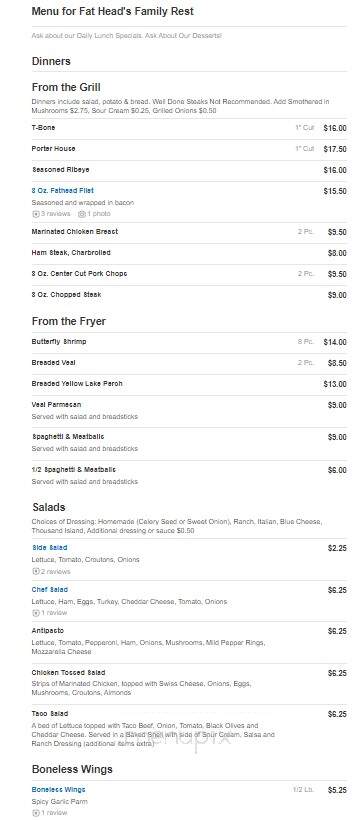 Fat Head's Family Restaurant - Republic, OH menu_pic