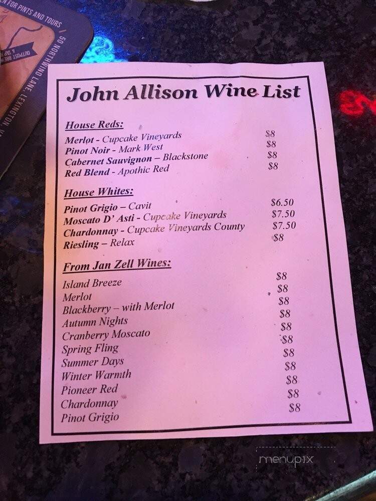 John Allison Public House - Greencastle, PA menu_pic