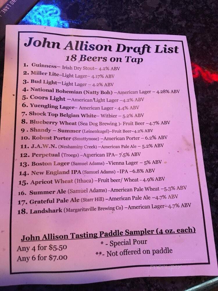 John Allison Public House - Greencastle, PA menu_pic
