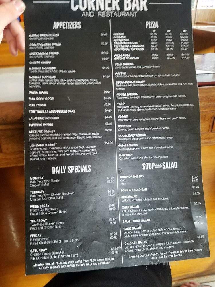 Corner Bar & Restaurant - Cumberland, WI menu_pic