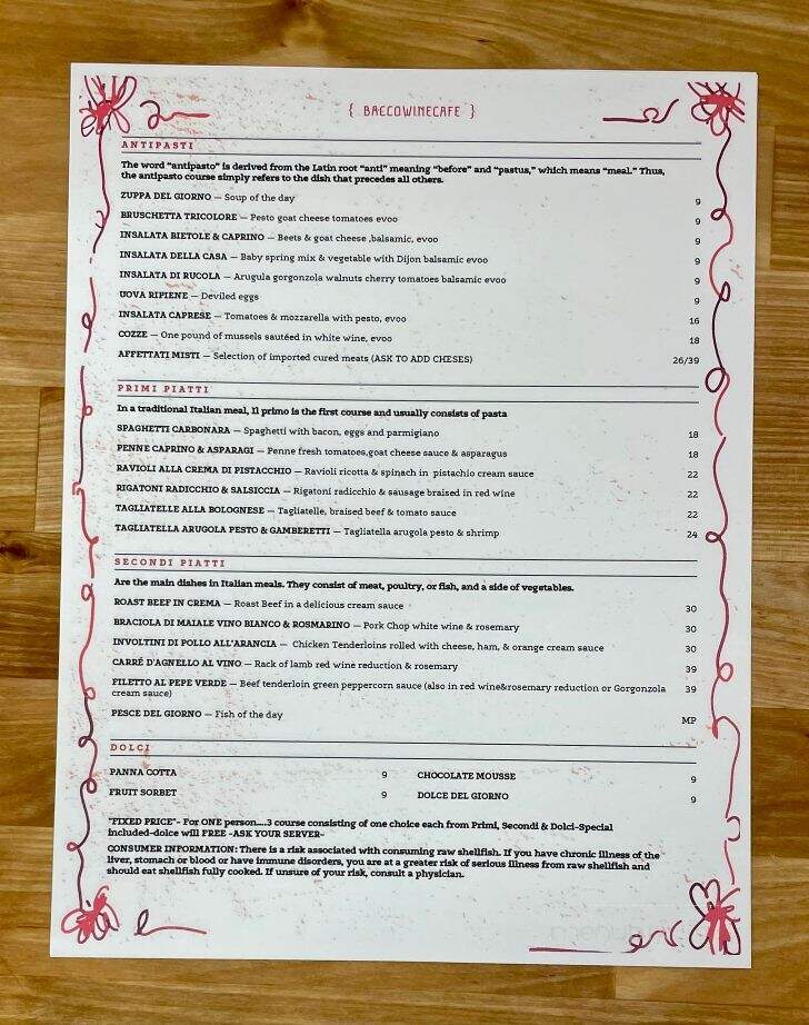 Bacco's Wine Cafe - Melbourne, FL menu_pic