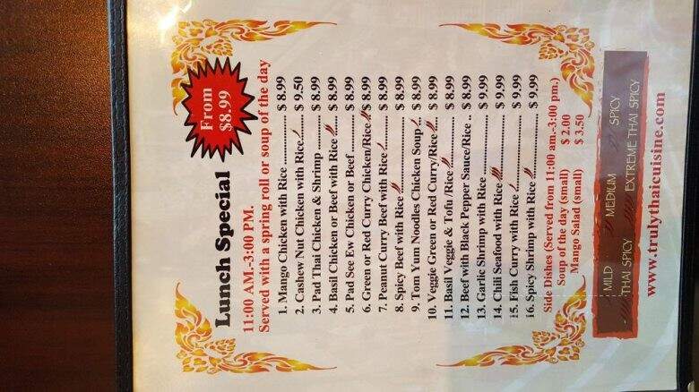 Truly Thai Cuisine - Vaughan, ON menu_pic