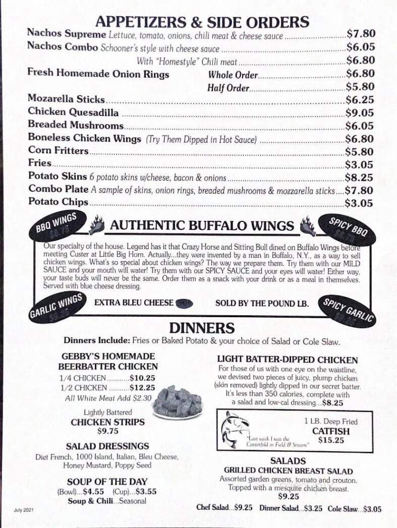 Schooner's - Peoria Heights, IL menu_pic