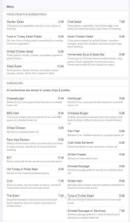 Penn Alps Restaurant & Craft - Grantsville, MD menu_pic