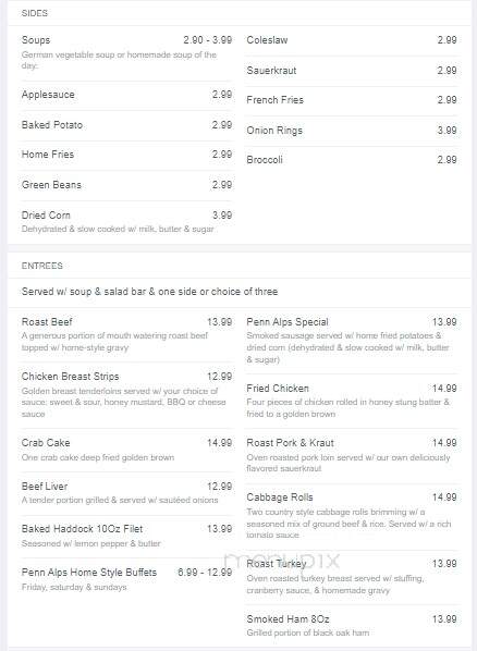 Penn Alps Restaurant & Craft - Grantsville, MD menu_pic