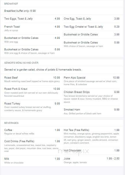 Penn Alps Restaurant & Craft - Grantsville, MD menu_pic
