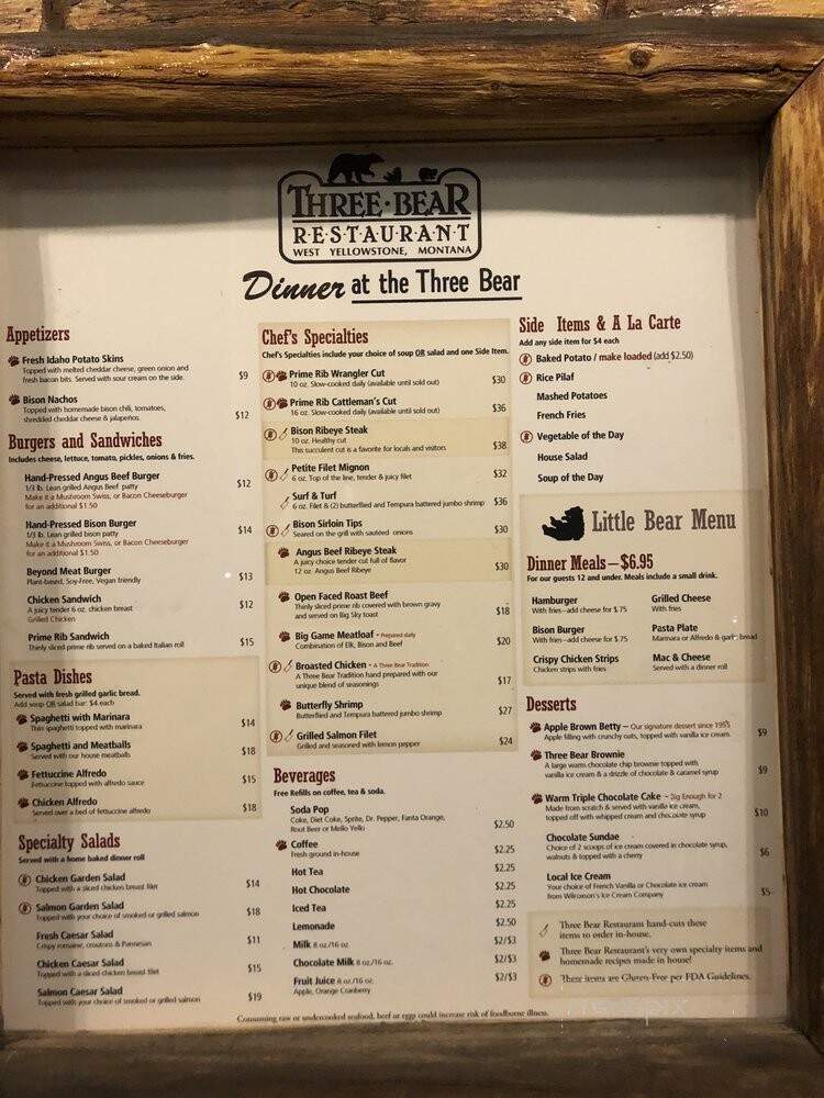 Three Bear Restaurant & Lodge - West Yellowstone, MT menu_pic