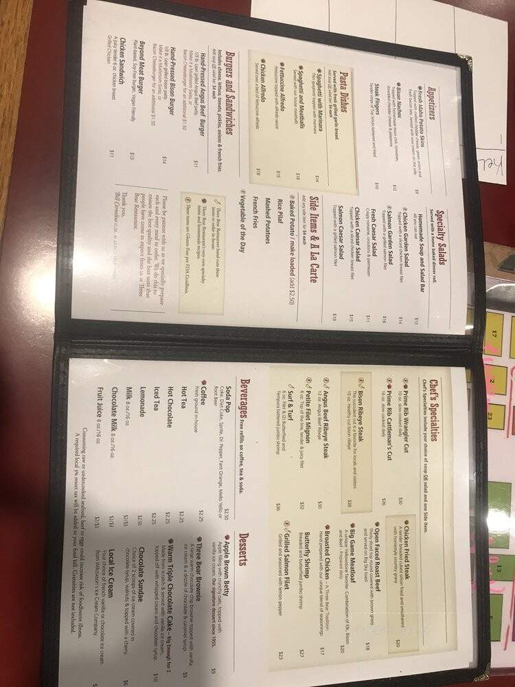 Three Bear Restaurant & Lodge - West Yellowstone, MT menu_pic