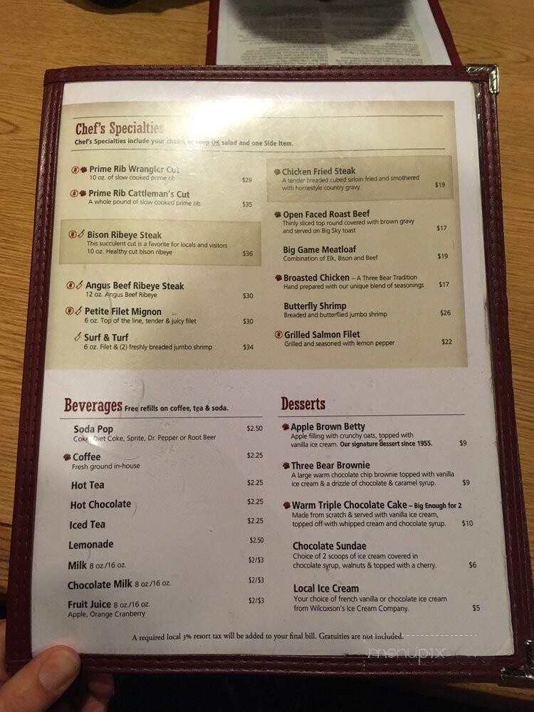 Three Bear Restaurant & Lodge - West Yellowstone, MT menu_pic