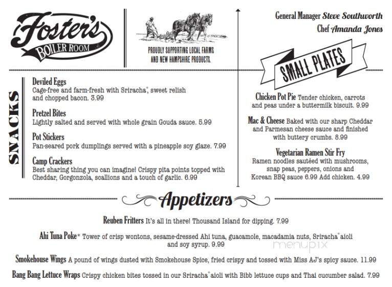 Fosters Boiler Room - Plymouth, NH menu_pic