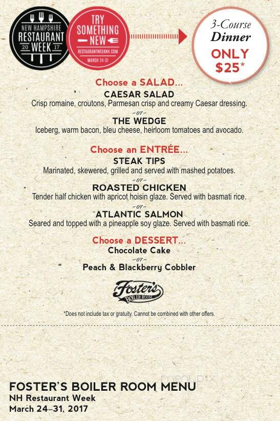Fosters Boiler Room - Plymouth, NH menu_pic