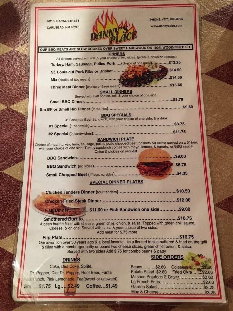 Danny's Place - Carlsbad, NM menu_pic