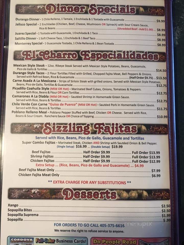 El Charro - Mcalester, OK menu_pic