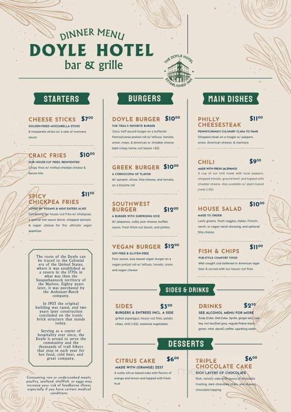 Doyle Hotel - Duncannon, PA menu_pic