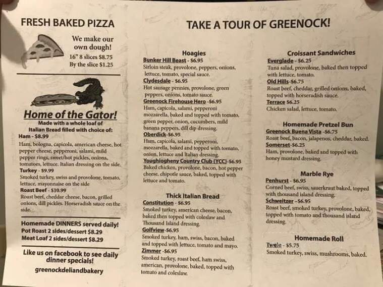 Greenock Deli - Elizabeth, PA menu_pic
