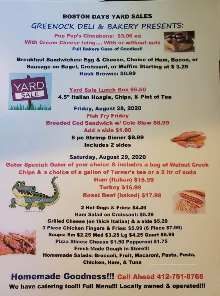 Greenock Deli - Elizabeth, PA menu_pic