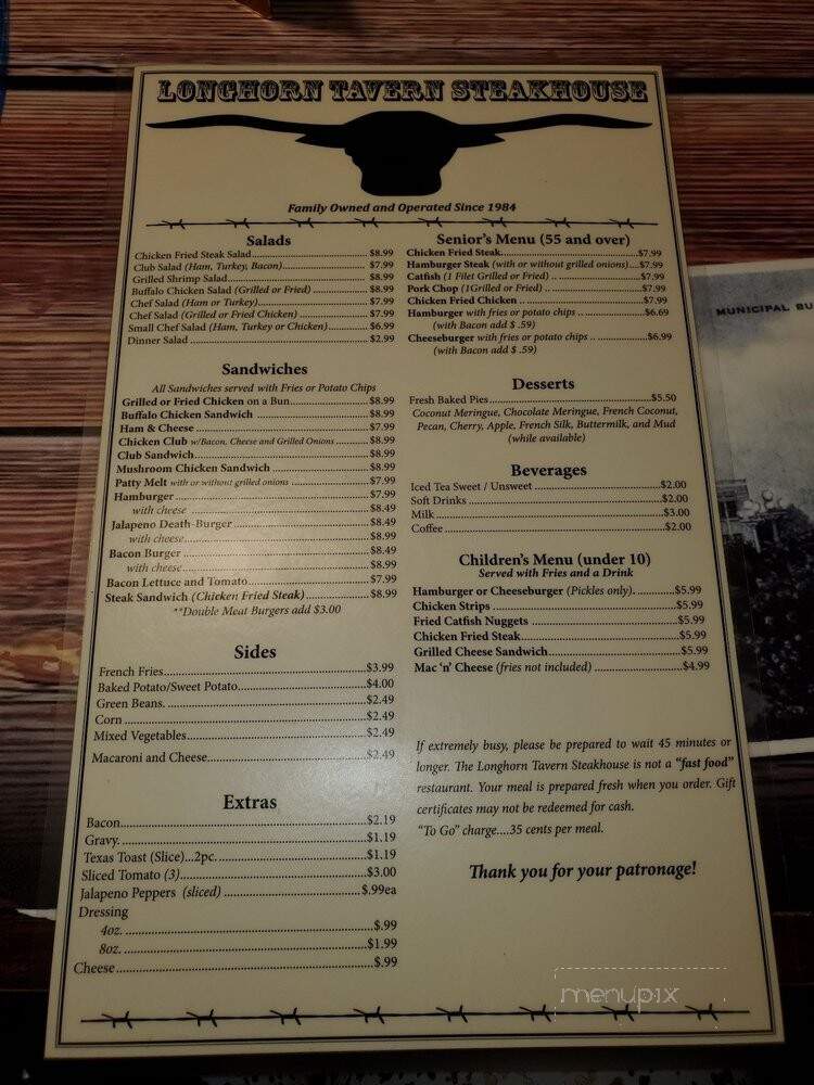 Longhorn Tavern Steak House - Bryan, TX menu_pic