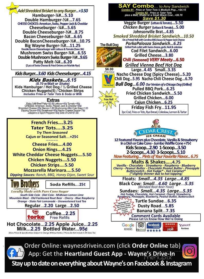 Wayne's Drive-In - Cedarburg, WI menu_pic
