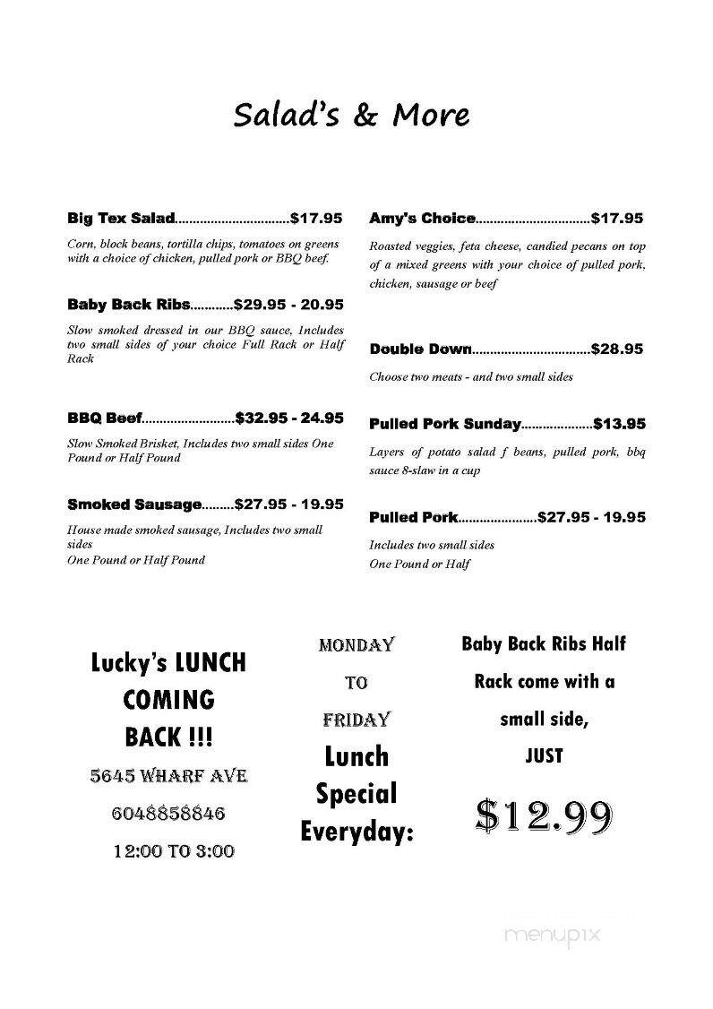Lucky's Smokehouse - Sechelt, BC menu_pic