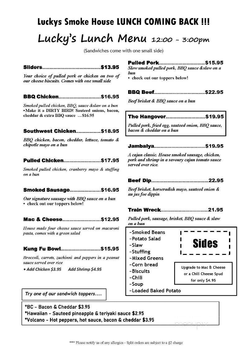 Lucky's Smokehouse - Sechelt, BC menu_pic
