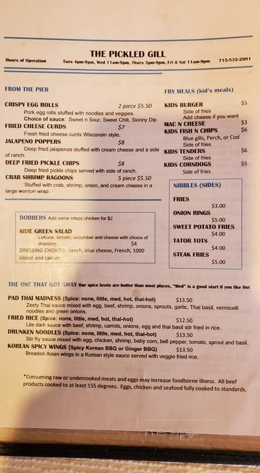 The Pickled Gill - Ladysmith, WI menu_pic