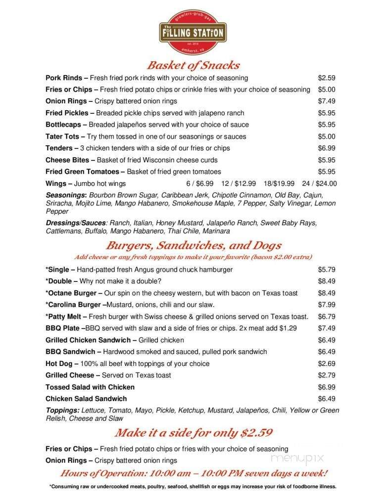 The Filling Station - Amherst, VA menu_pic